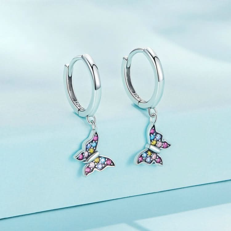 Sterling Silver S925 Colorful Butterfly Insect Zirconia Earrings Reluova