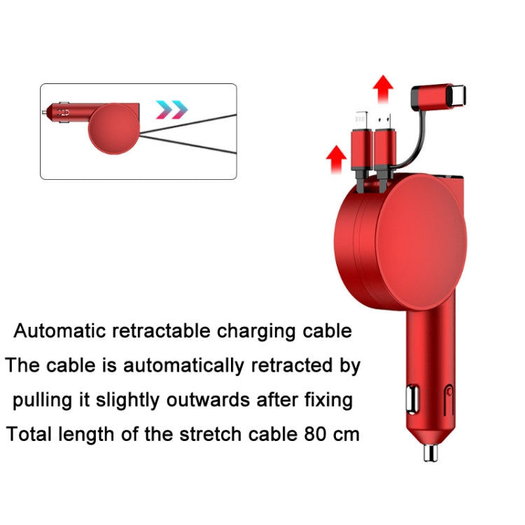 3 In 1 40W Fast Charging Dual Cable Retractable Car Charger