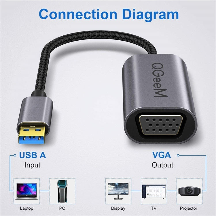 QGeeM QG-UA07-A USB 3.0 to VGA High Speed Transfer Multi-Display Video Converter My Store