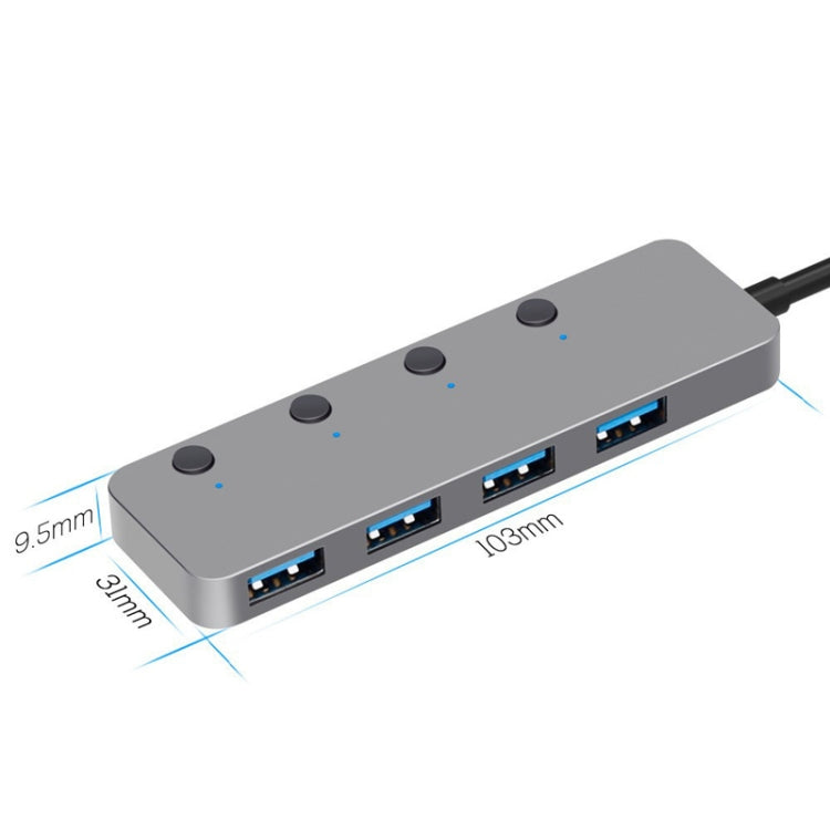 HS0059 Independent Switch USB 3.0 4 Ports Extension Type-C / USB-C Aluminum Alloy HUB, Cable Length: My Store