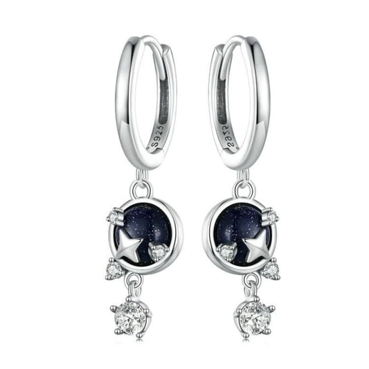 Sterling Silver S925 Blue Sandstone Starlight Zircon Earrings Reluova