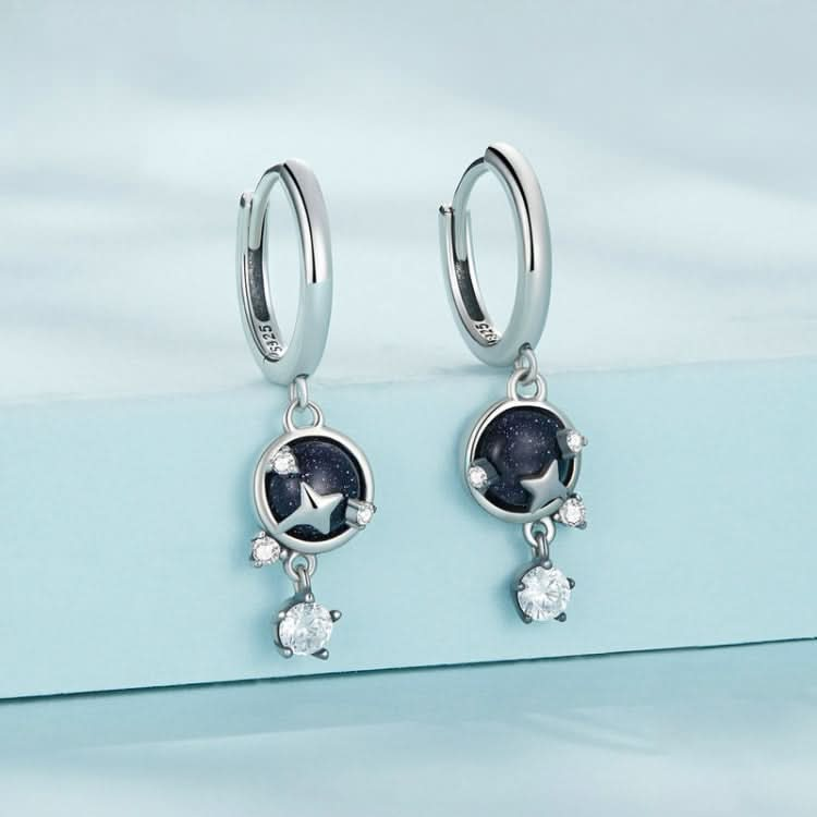 Sterling Silver S925 Blue Sandstone Starlight Zircon Earrings Reluova