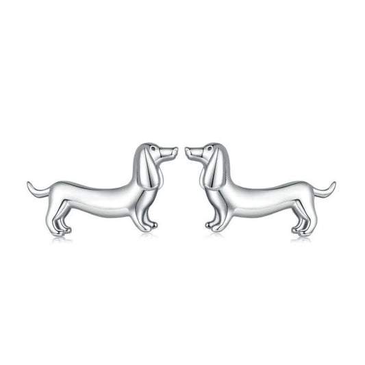 Sterling Silver S925 Cute Dachshund Animal Stud Earrings Reluova