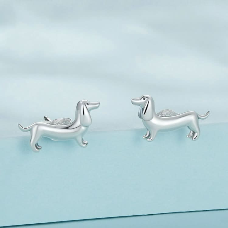 Sterling Silver S925 Cute Dachshund Animal Stud Earrings Reluova