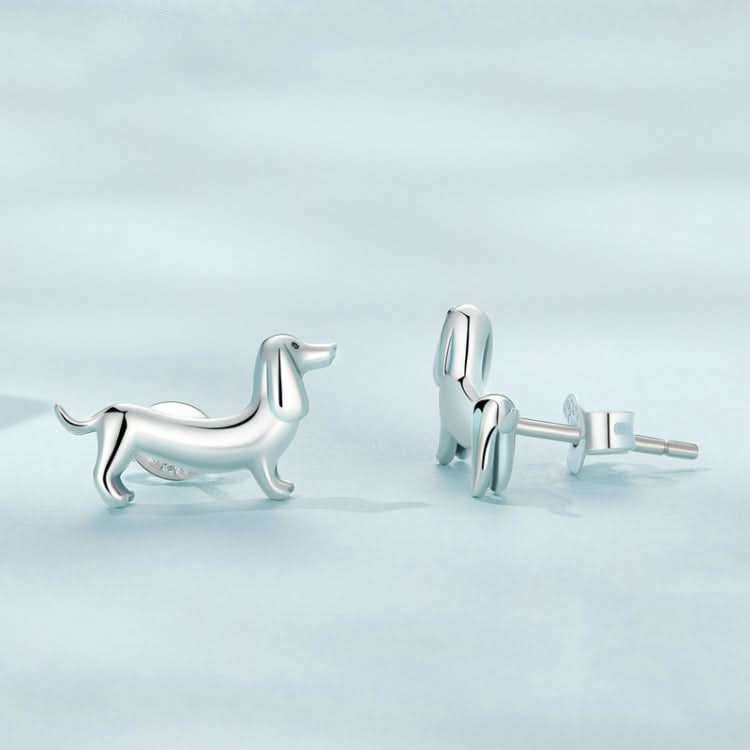 Sterling Silver S925 Cute Dachshund Animal Stud Earrings Reluova