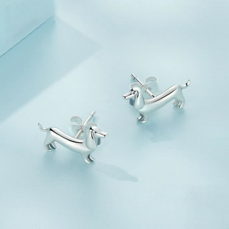 Sterling Silver S925 Cute Dachshund Animal Stud Earrings Reluova