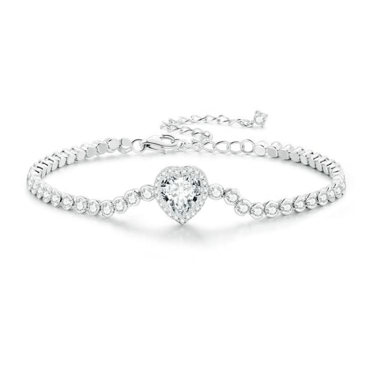 S925 Sterling Silver Sparkling White Gold Plated Heart Zirconia Bracelet Reluova