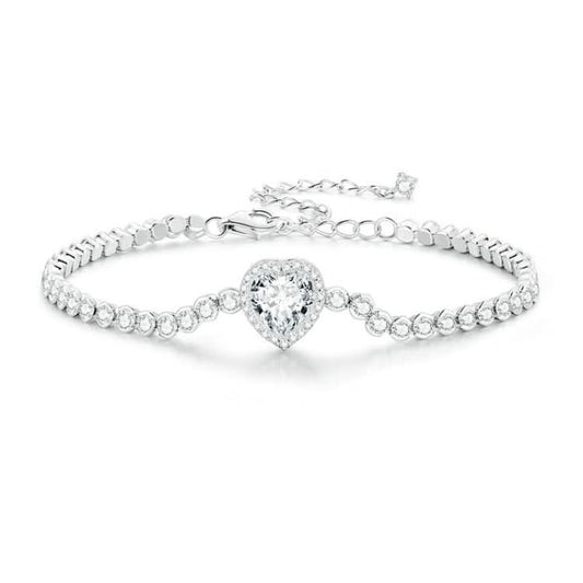 S925 Sterling Silver Sparkling White Gold Plated Heart Zirconia Bracelet Reluova