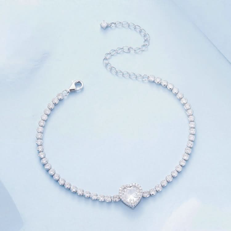 S925 Sterling Silver Sparkling White Gold Plated Heart Zirconia Bracelet Reluova