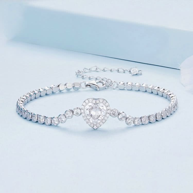 S925 Sterling Silver Sparkling White Gold Plated Heart Zirconia Bracelet Reluova