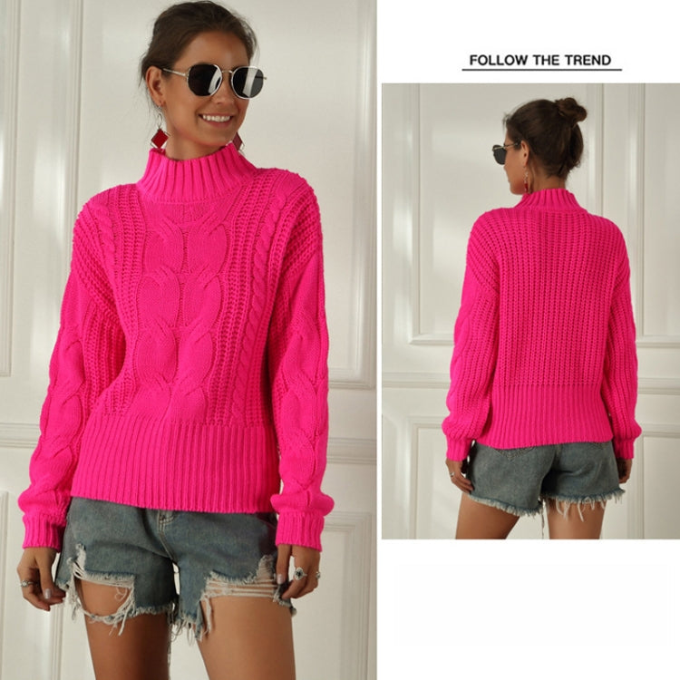 Women Fluorescent Color Long Sleeve Stranded Flower Knit Sweater