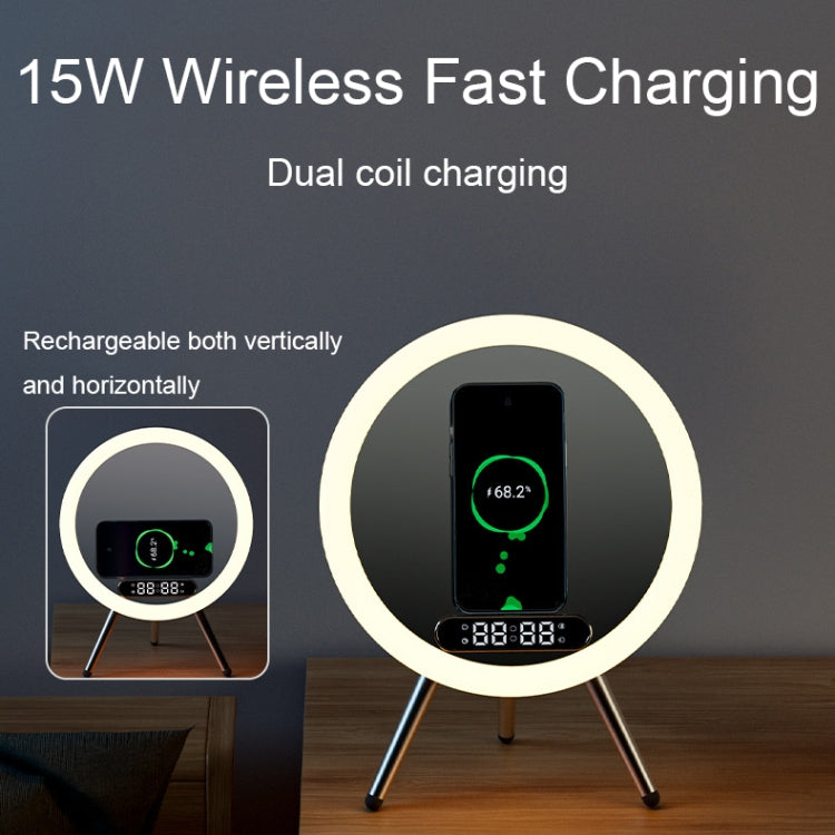 Q6 Smart Clock Display Bluetooth Speaker Fill Light Makeup Mirror with Wireless Charger