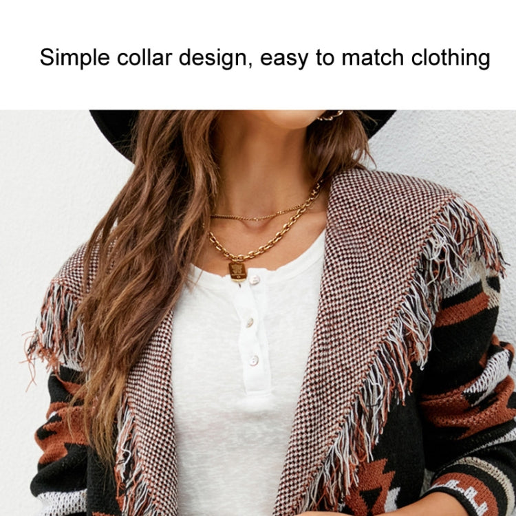 Geometric Jacquard Long Sweater Jacket Tassel Hooded Knit Cardigan