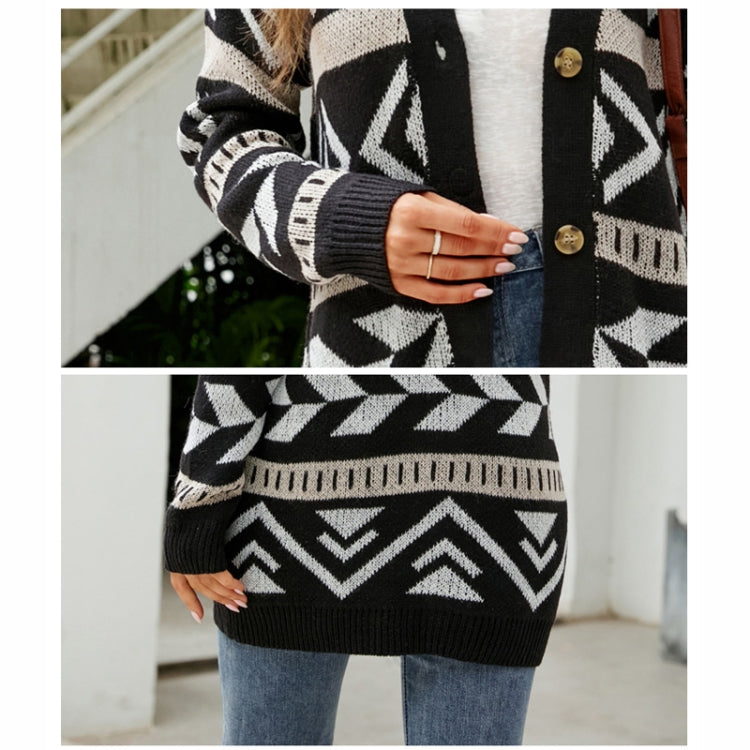 Autumn and Winter Female Diamond Loose Knitted Cardigan Jacquard Medium-length Sweater Jacket