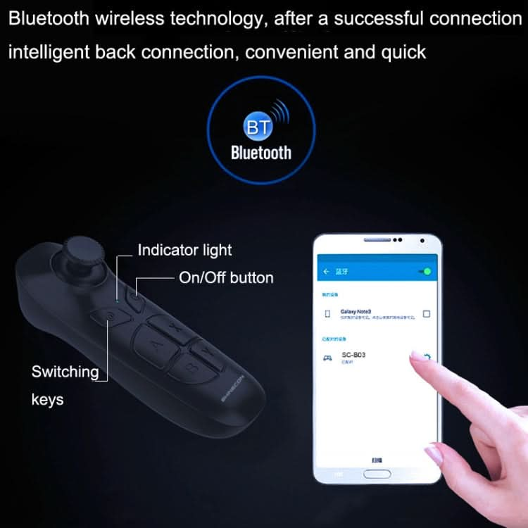 VR SHINECON SC-B03 VR Game Wireless Bluetooth Remote Control Handle Selfie Stick Remote Control Video Playback