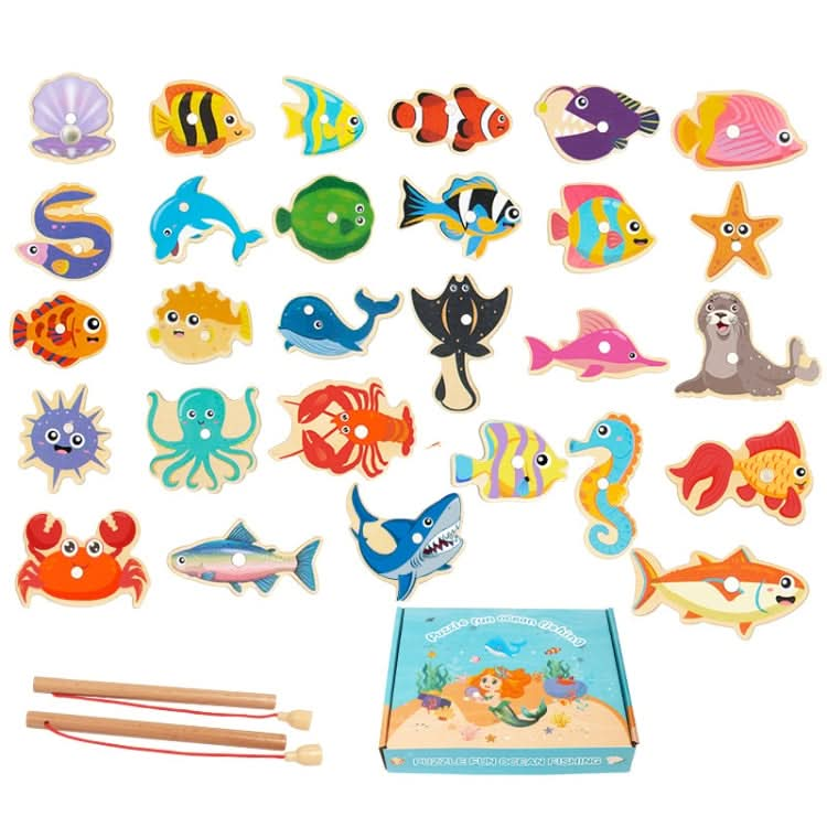 Wooden Magnetic Children Marine Fishing Puzzle Toys, Style: Reluova