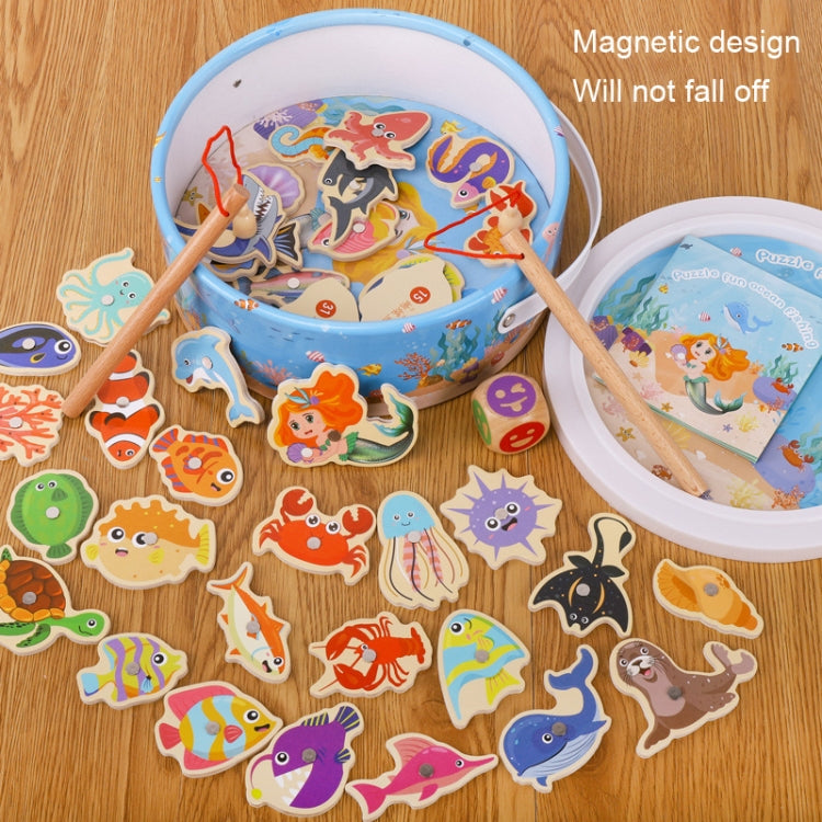 Wooden Magnetic Children Marine Fishing Puzzle Toys, Style: