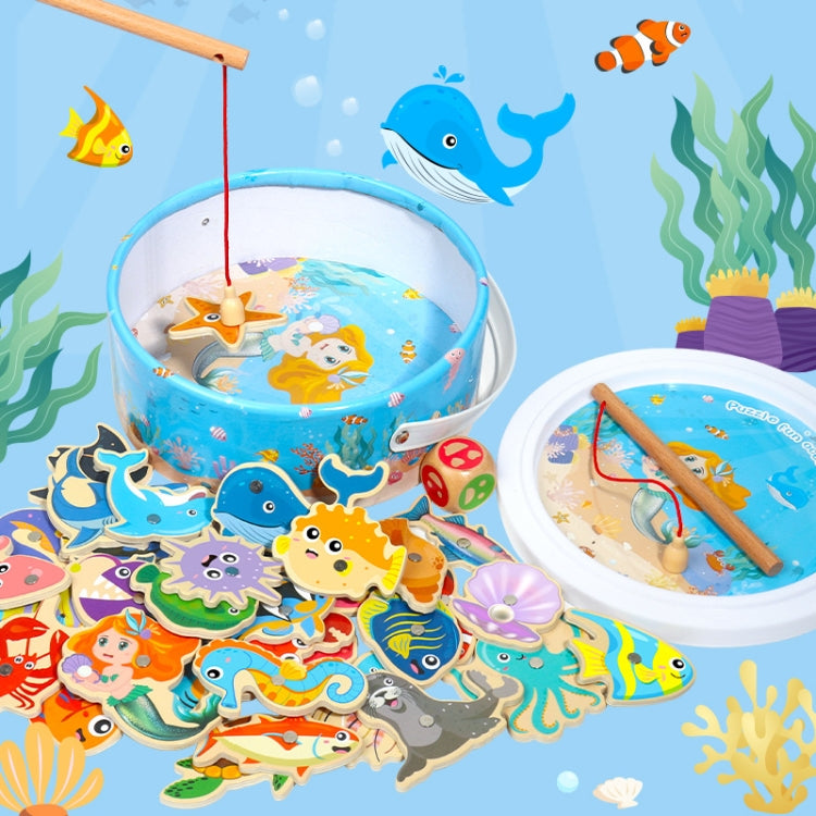 Wooden Magnetic Children Marine Fishing Puzzle Toys, Style: