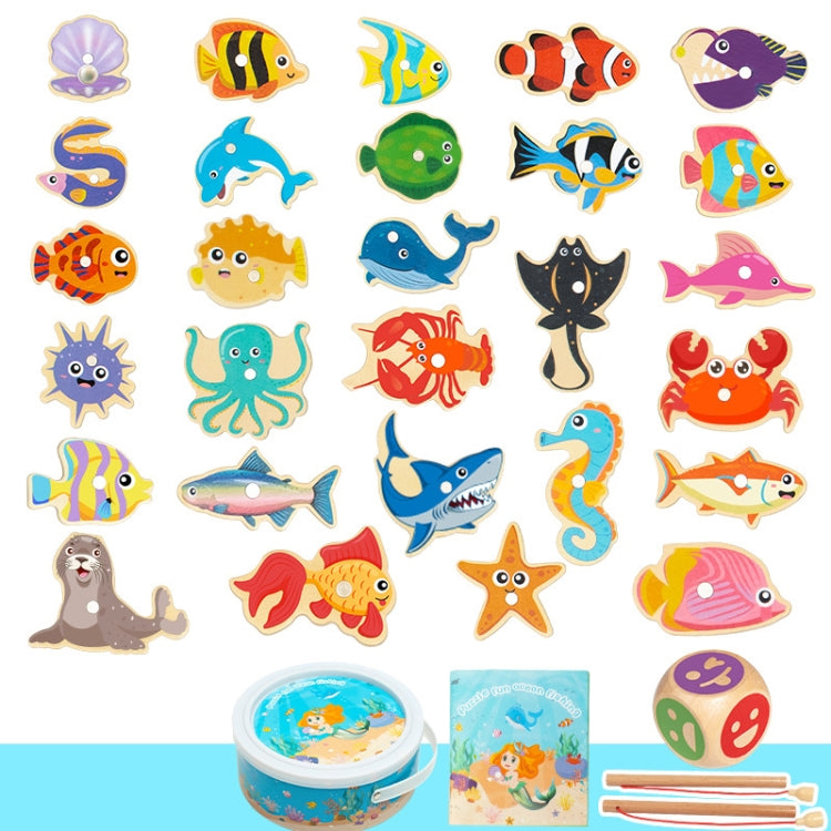 Wooden Magnetic Children Marine Fishing Puzzle Toys, Style: