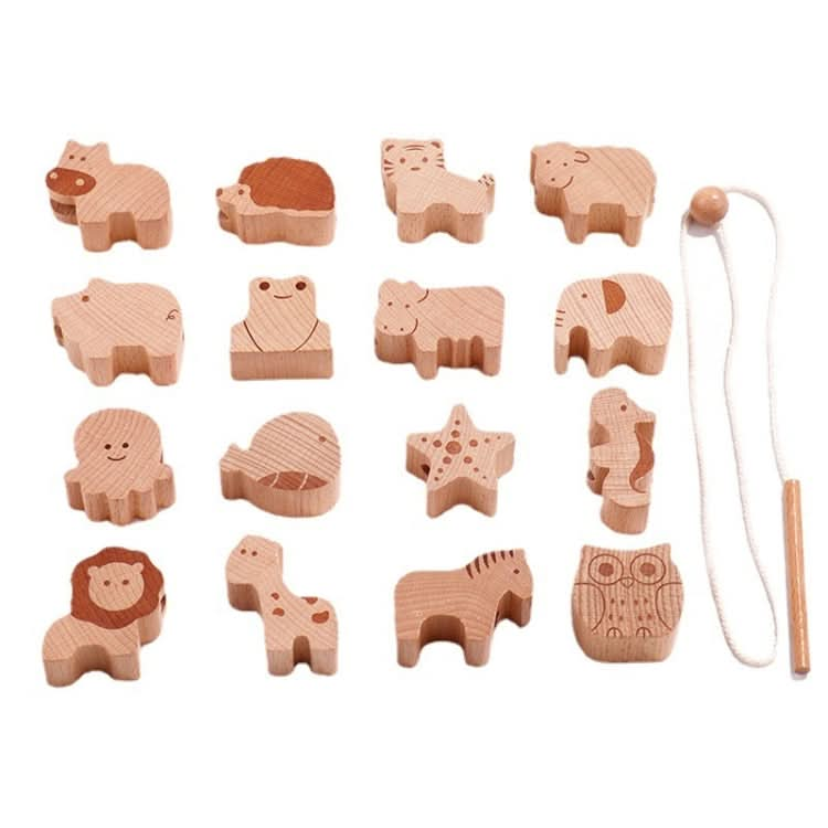 Children Animal String Beads Wood Wearing Rope Early Education Building Block Reluova