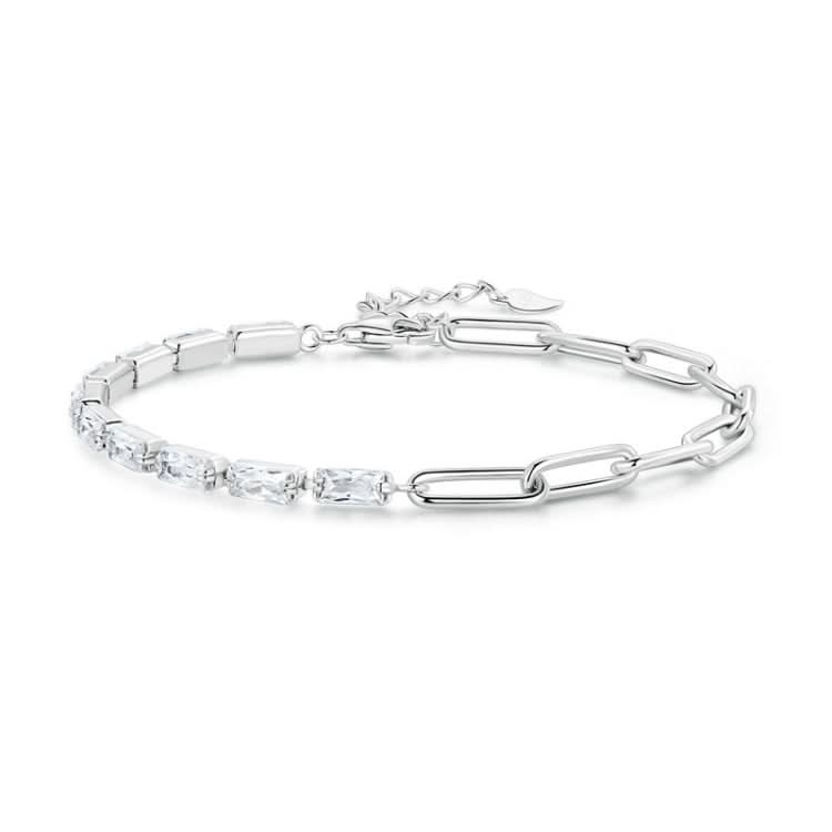 Sterling Silver S925 Simple Round Ring White Gold Plated Zircon Bracelet Reluova