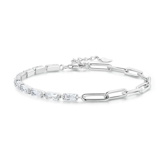 Sterling Silver S925 Simple Round Ring White Gold Plated Zircon Bracelet Reluova