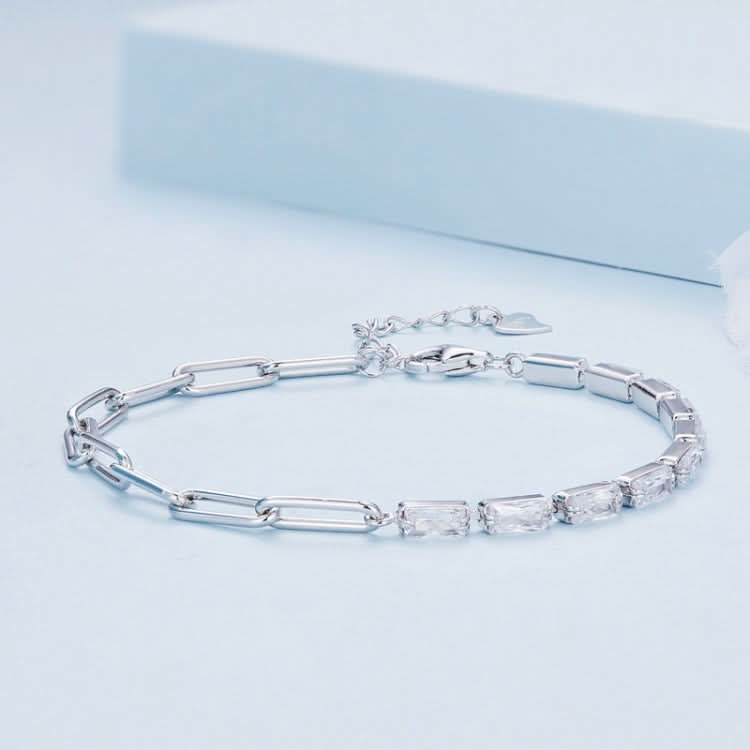 Sterling Silver S925 Simple Round Ring White Gold Plated Zircon Bracelet Reluova