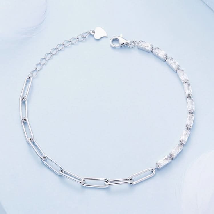 Sterling Silver S925 Simple Round Ring White Gold Plated Zircon Bracelet Reluova