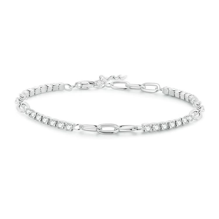 Sterling Silver S925 Sparkling Mosaic White Gold Plated Square Zircon Bracelet Reluova