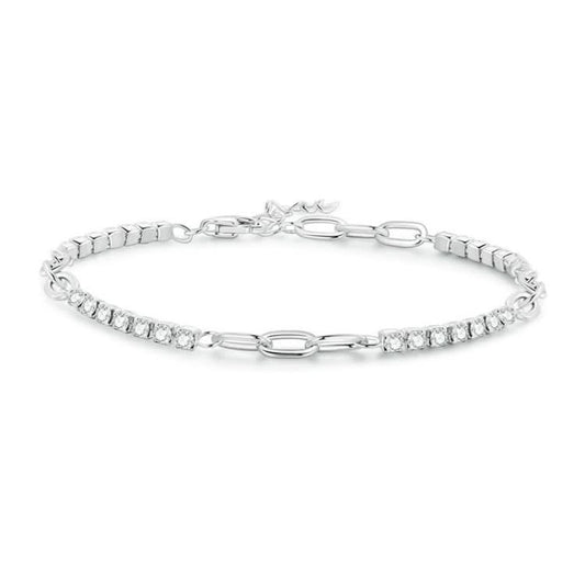 Sterling Silver S925 Sparkling Mosaic White Gold Plated Square Zircon Bracelet Reluova