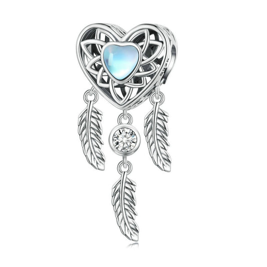 Sterling Silver S925 Heart Zircon Dreamcatcher Bracelet Beads