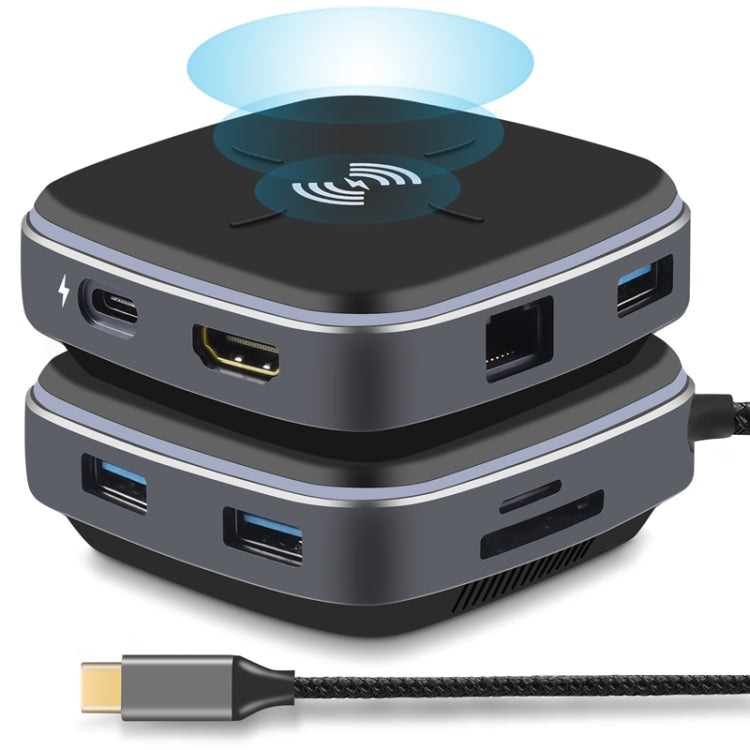 AY95 8 In 1 TYPE-C/USB-C To HUB Extended Dock Wireless Fast Charging Concentrator