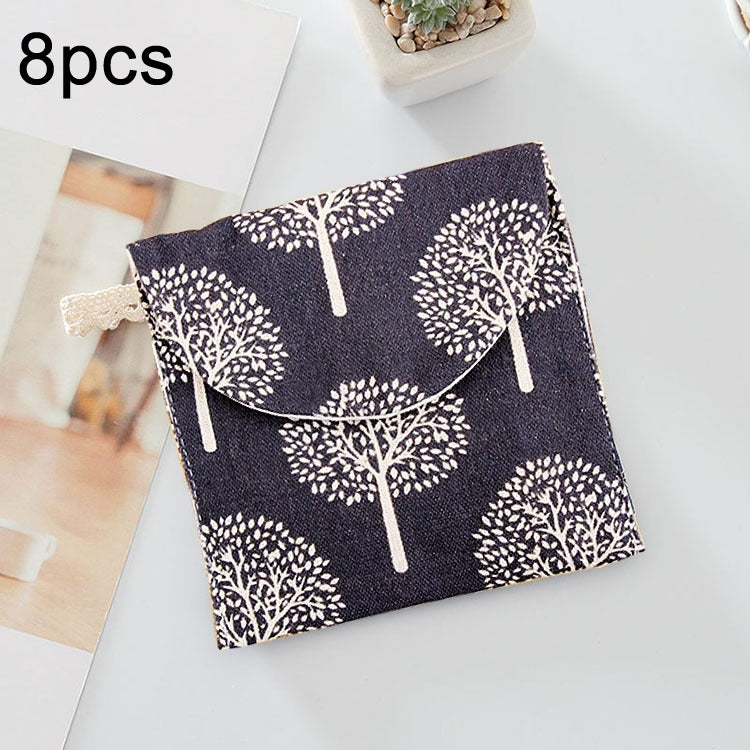 8pcs Cotton and Linen Sanitary Napkin Storage Bag Handy Clutch Bag