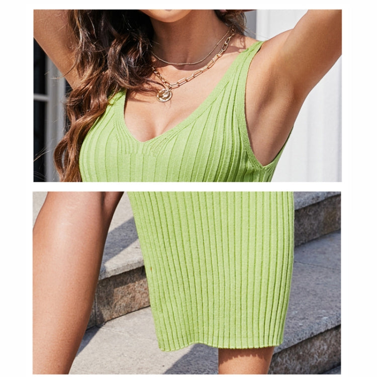 Spring and Summer V-neck Sleeveless Halter Long Knit Dress Reluova