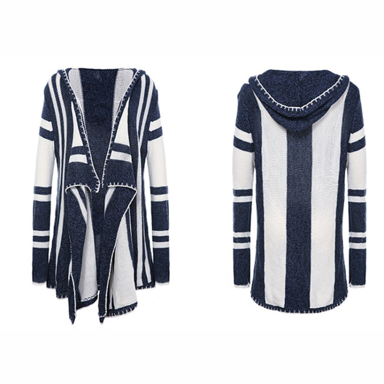 Women Striped Hooded Knit Cardigan Irregular Long-sleeved Sweater Jacket Reluova