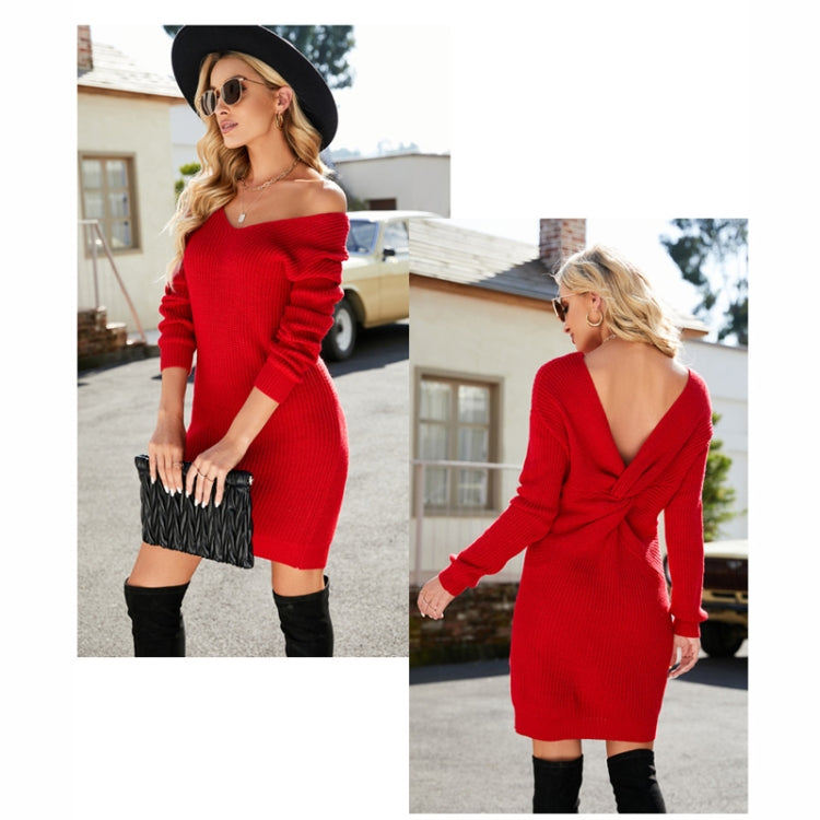 Women Sexy Package Hip Long Knitted Backless Twisted Knot Dress