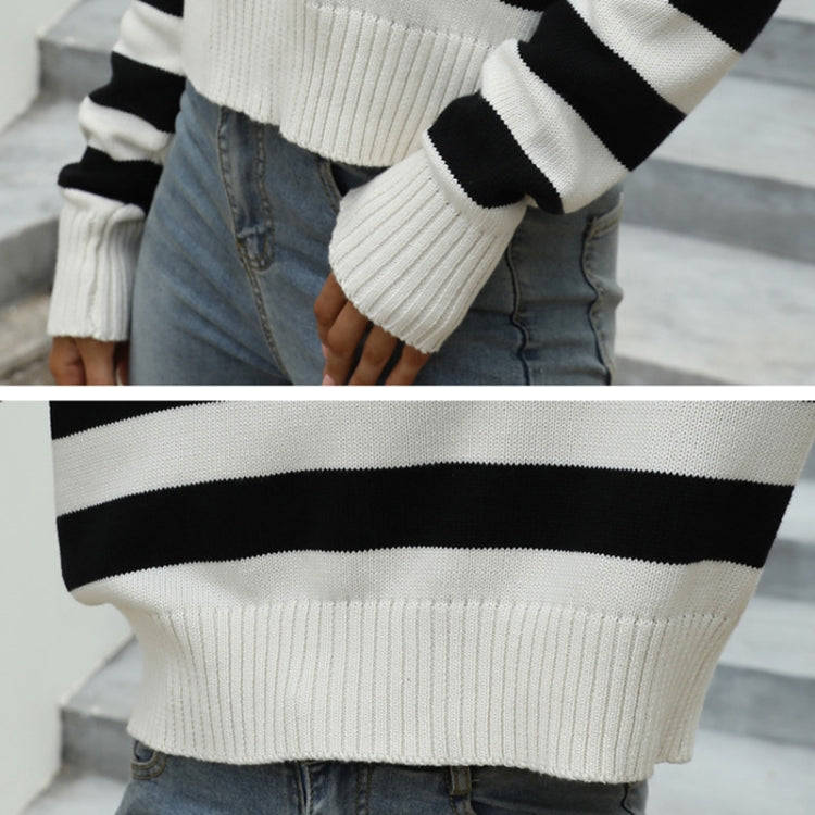 Women Lapel Cotton Knit Top Loose Stripes Hit Color Pullover Sweater Reluova