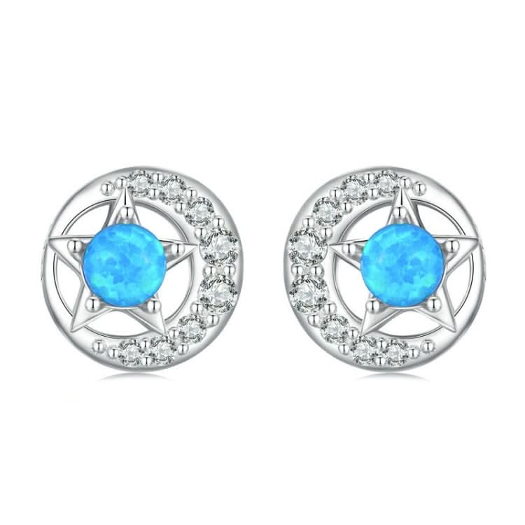 Sterling Silver S925 White Gold Plated Zirconia Opal Star and Moon Earrings Reluova