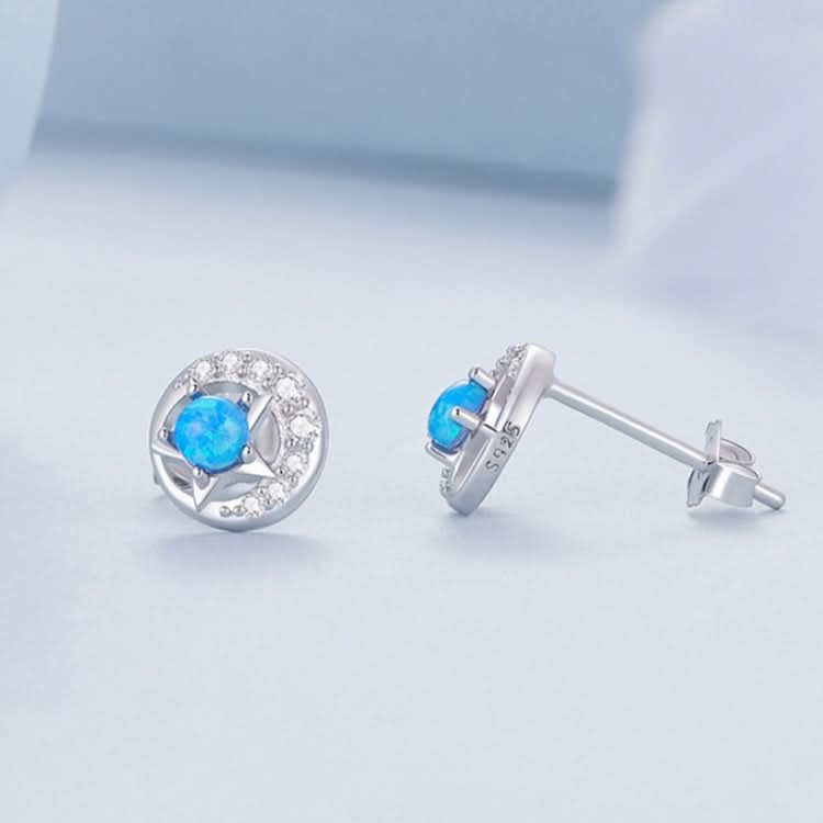 Sterling Silver S925 White Gold Plated Zirconia Opal Star and Moon Earrings Reluova