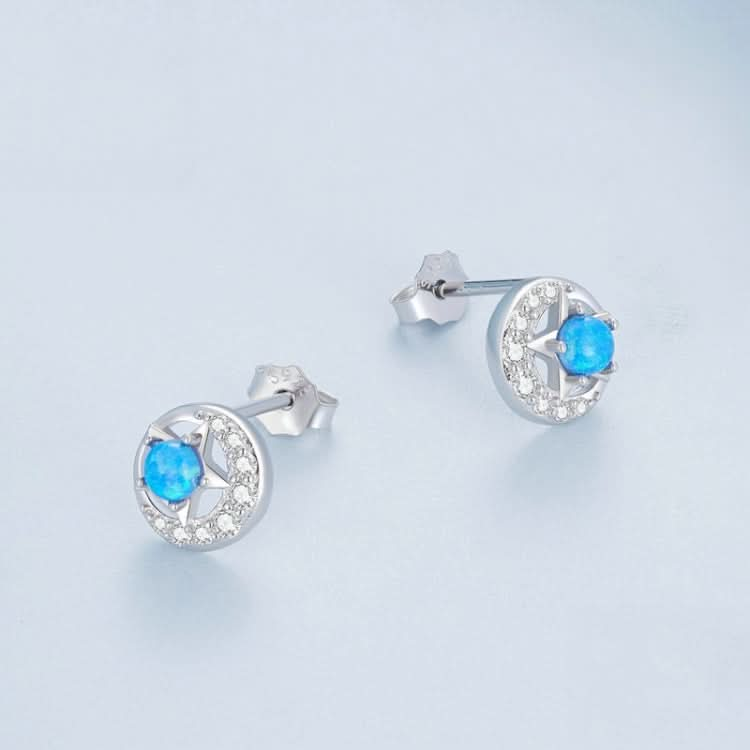 Sterling Silver S925 White Gold Plated Zirconia Opal Star and Moon Earrings Reluova