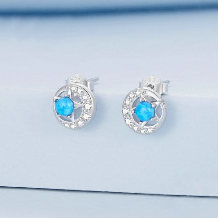 Sterling Silver S925 White Gold Plated Zirconia Opal Star and Moon Earrings Reluova