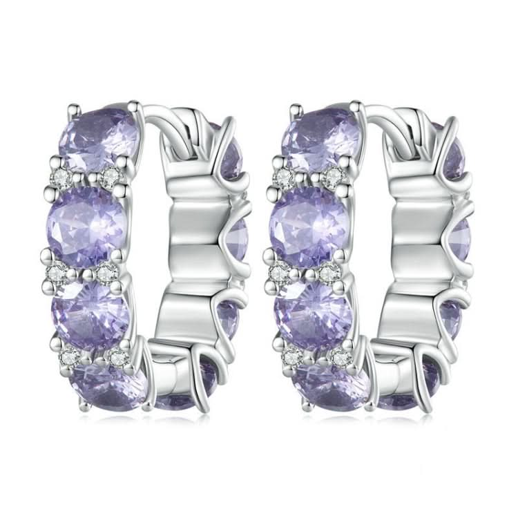 Sterling Silver S925 White Gold Plated Purple Zirconia Earrings Reluova