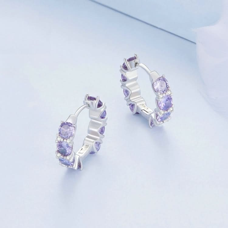 Sterling Silver S925 White Gold Plated Purple Zirconia Earrings Reluova