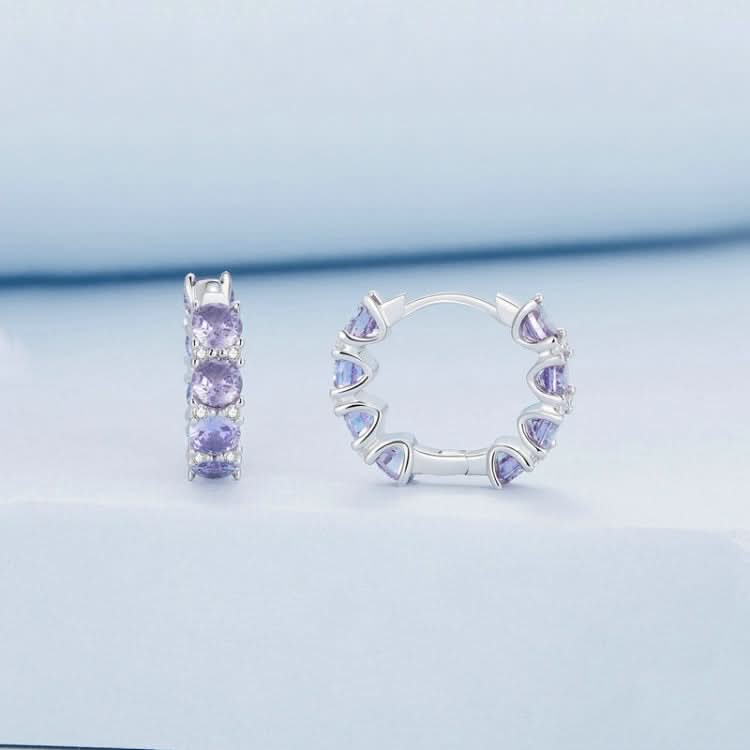 Sterling Silver S925 White Gold Plated Purple Zirconia Earrings Reluova