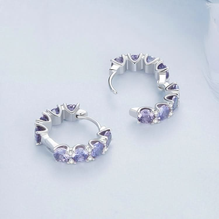 Sterling Silver S925 White Gold Plated Purple Zirconia Earrings Reluova