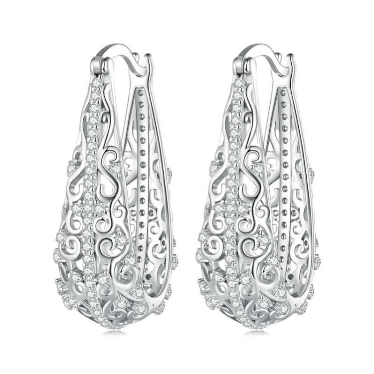 Sterling Silver S925 White Gold Plated Openwork Pattern Zirconia Earrings Reluova