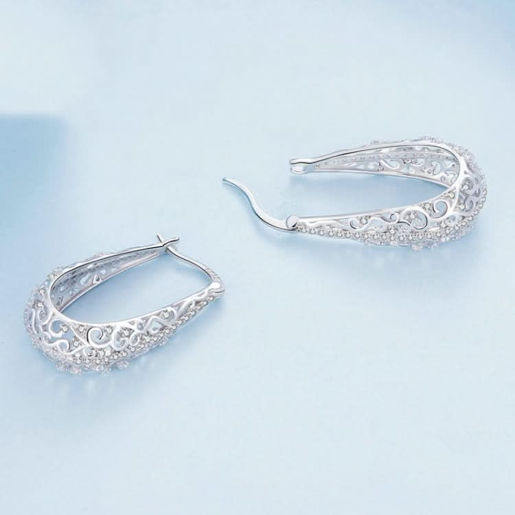 Sterling Silver S925 White Gold Plated Openwork Pattern Zirconia Earrings Reluova