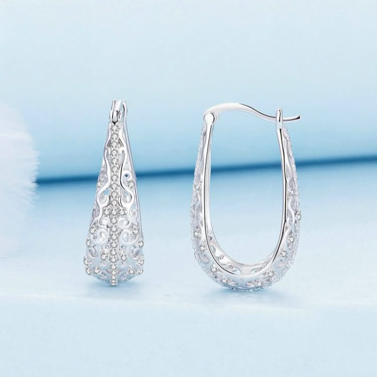 Sterling Silver S925 White Gold Plated Openwork Pattern Zirconia Earrings Reluova