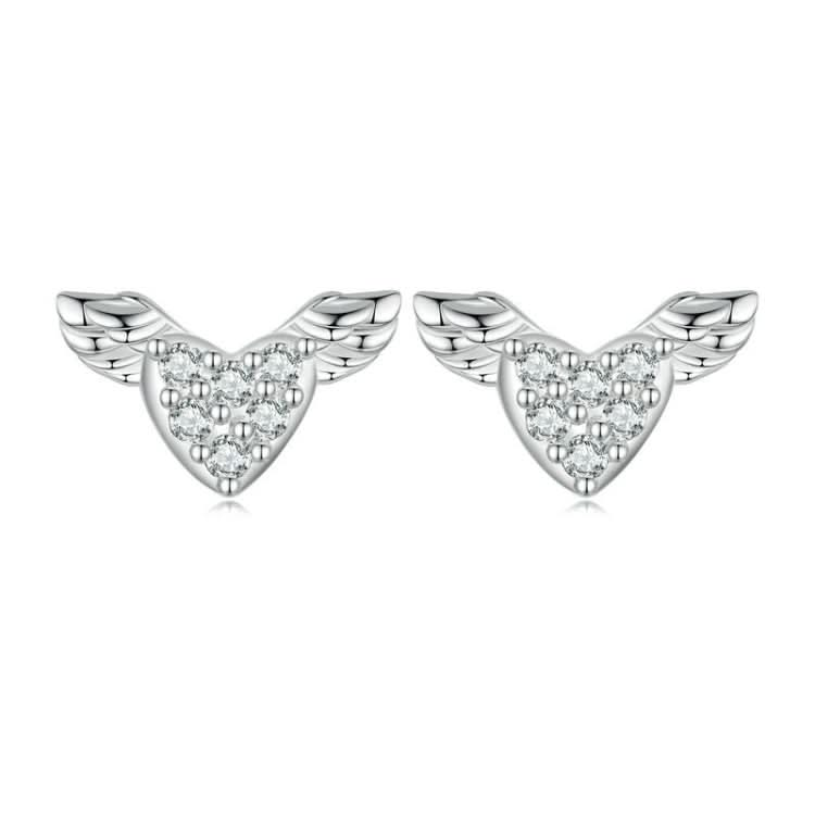 Sterling Silver S925 Love Wings White Gold Plated Zirconia Earrings Reluova