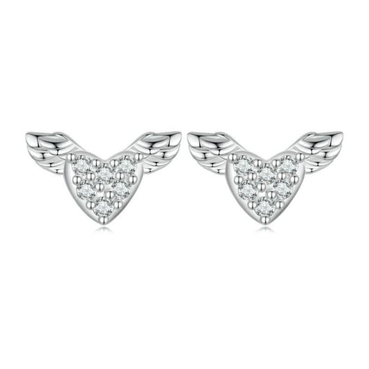 Sterling Silver S925 Love Wings White Gold Plated Zirconia Earrings Reluova